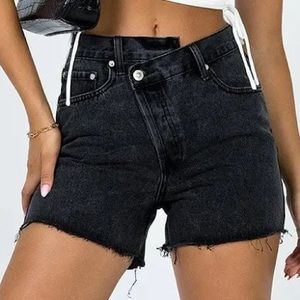 Black crossover jean shorts